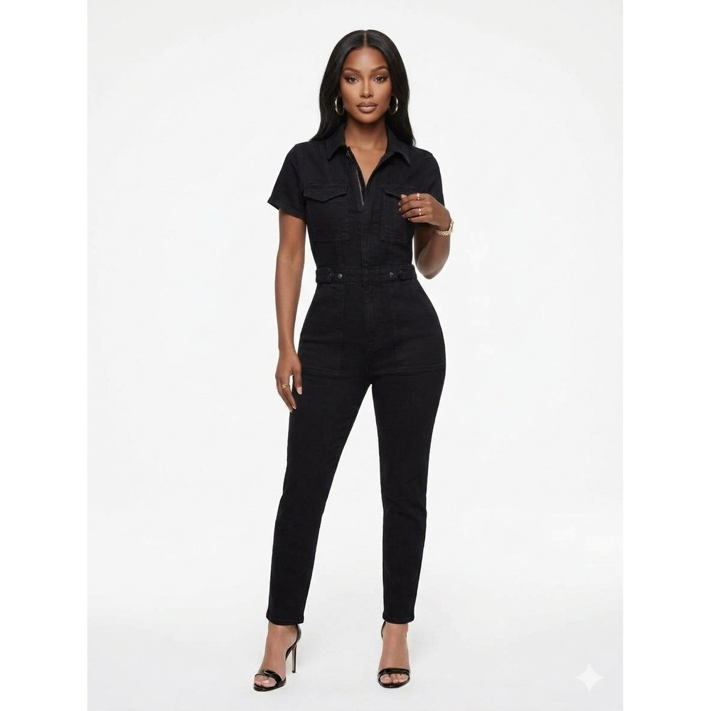 Good American Fit For Success Utility Jumpsuit Black Denim Size M Edgy Street